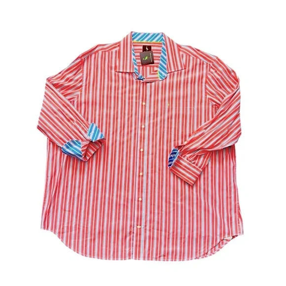 NWT Tailorbyrd Button Down Striped Shirt Salmon/Blue SZ 3X Casual Classic Preppy - Picture 7 of 7